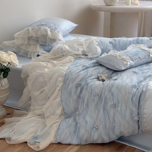 凉感丝滑被套床上用品 蓝调时光轻奢公主风天丝四件套少女心夏季