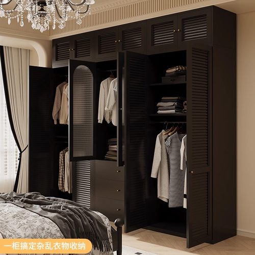 钢制衣柜卧室对开门收纳柜美式复古风组合衣橱出租房无甲醛储物柜