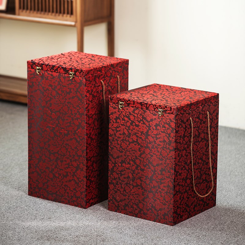 加厚手提工艺品花瓶酒瓶礼品盒包装盒大号竖款锦盒红色压缩木材质