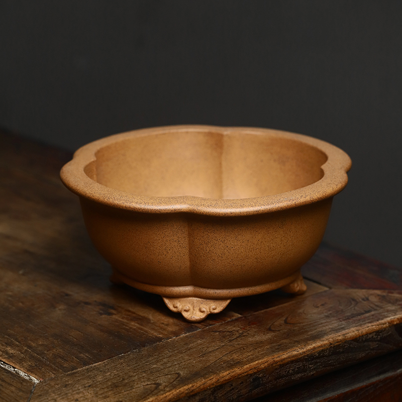 玖紫轩海棠紫砂花盆精品段泥柴烧透气黄杨雀梅老桩盆景植物桌面盆