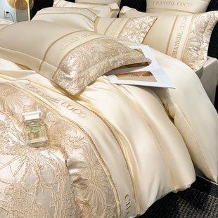 高级感天丝四件夏季 高档浮雕刺绣被冰丝凉感裸睡床上用品