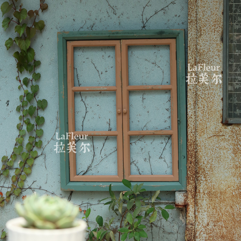 复古旧木窗户壁挂墙面装饰橱窗家居软装相片墙饰花园装饰摄影道具