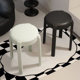 塑料家用叠放加厚高板凳软包圆胶凳备用餐桌高椅子