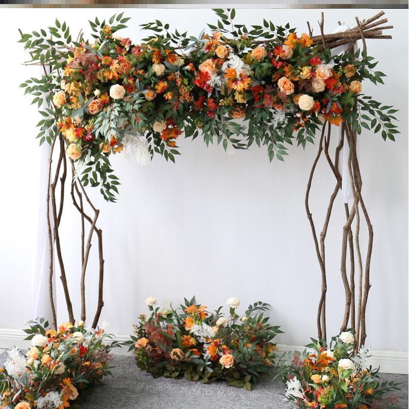 森系秋色拱门婚庆花艺迎宾花卉摄影背景布置装饰道具路引长条花排