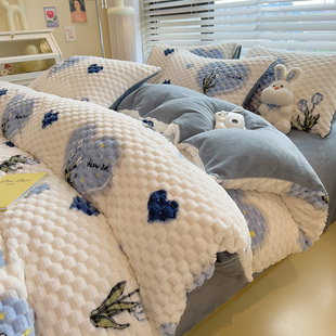 in豆豆床上四件冬季 面加绒面被加厚珊瑚法兰绒