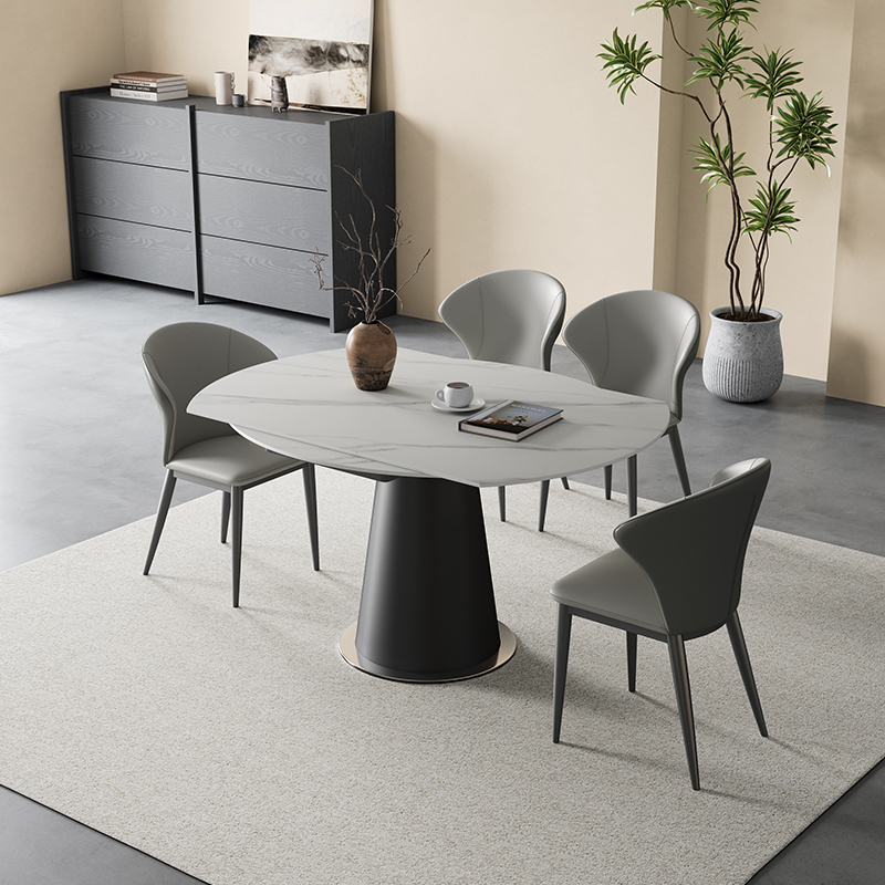 意式岩板餐桌可伸缩折叠饭桌椅现代多功能方圆两用小户型圆桌