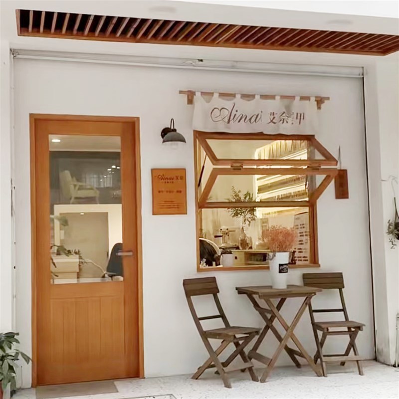 花店实木门窗樟子松蛋糕甜品门头框架结构现代门联窗