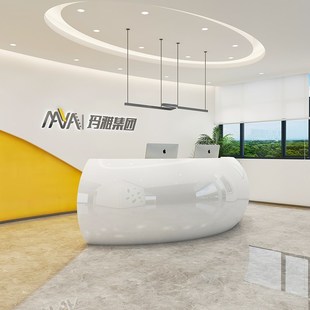 烤漆前台接待台创意圆吧台迎宾医美咨询台公司办公家具弧形收银台