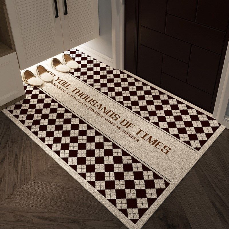 入户门C丝圈地垫黑白棋盘格室外耐用耐磨进门蹭土门垫现代