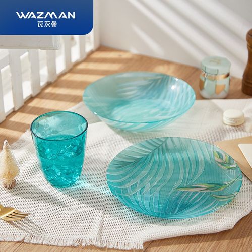 wazman莫奈花园家用西餐盘套装玻璃耐热耐磨家用送礼沙拉碗水果盘