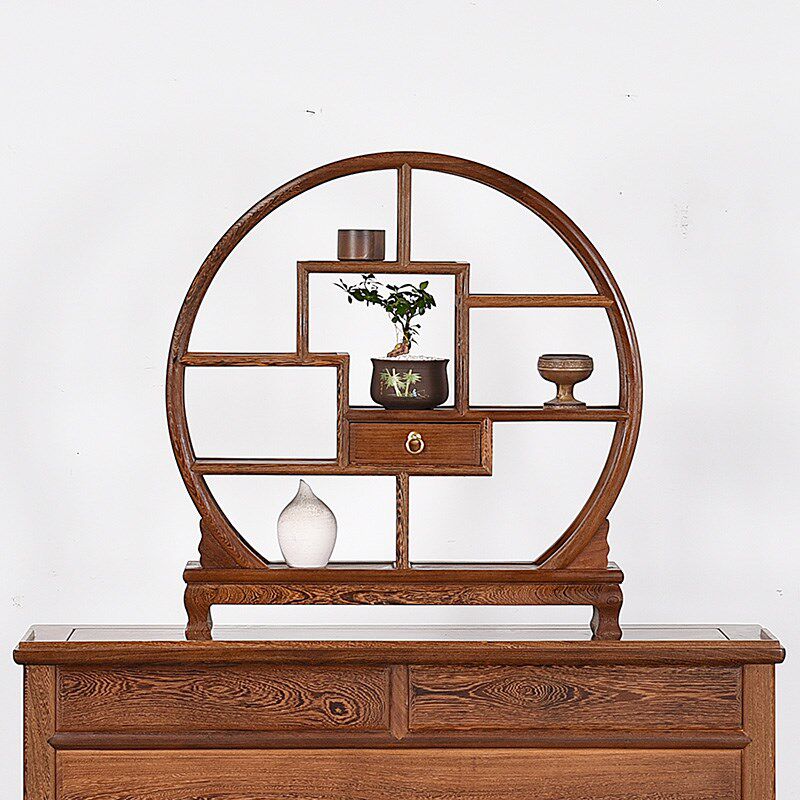 红木家具鸡翅木小圆博古架展示架实木古典摆件架饰品架桌面博古架