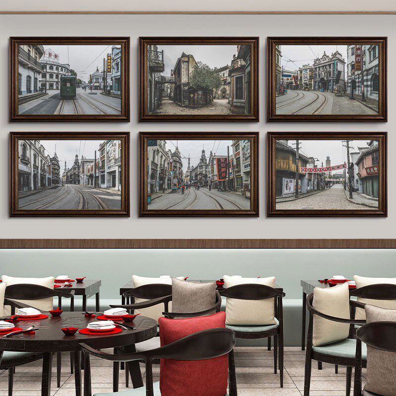 老上海装饰画复古怀旧建筑街景民国风剧本杀主题餐厅火锅店挂画