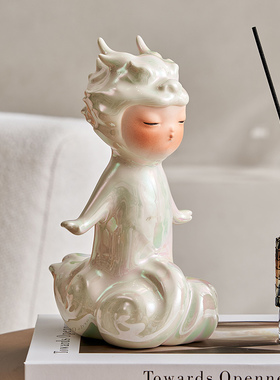 DCASA 卡通陶瓷龙IP乔迁喜庆摆件儿童房间书桌创意装饰手工艺术品