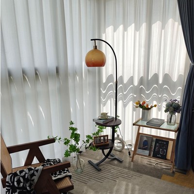 中古风客厅钓鱼落地灯沙发旁高级感卧室床头柜置物一体氛围感台灯