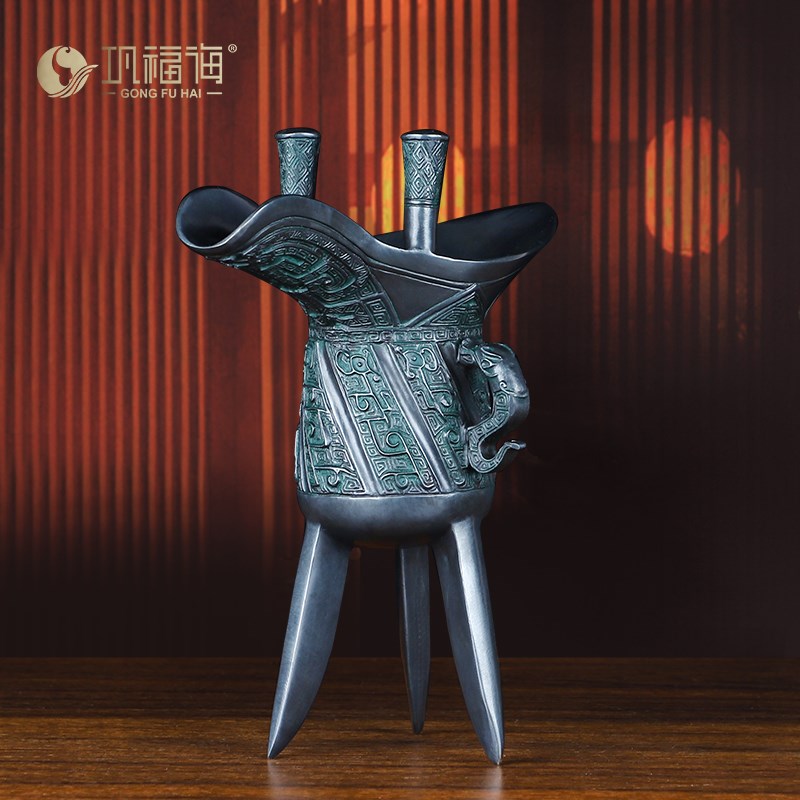 巩福海铜爵杯酒樽摆件工艺品仿古青铜器龙爵杯凤爵杯装饰摆件礼品
