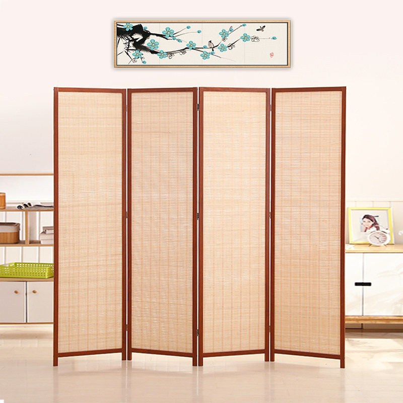 现代简约实木竹帘屏风隔断帘家用可移动折叠收合遮挡客厅酒店宾馆
