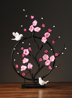 中式铁艺梅花摆件家居装饰品创意鸟玄关电视柜办公室软装禅意摆设