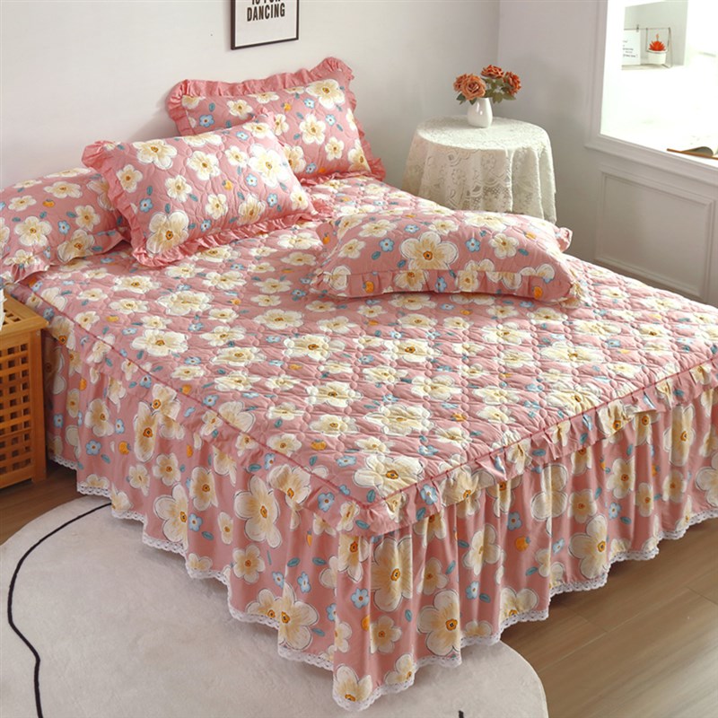 新款床上用品田园纯棉四件套100全棉夹棉加厚床罩床裙款加厚被罩4