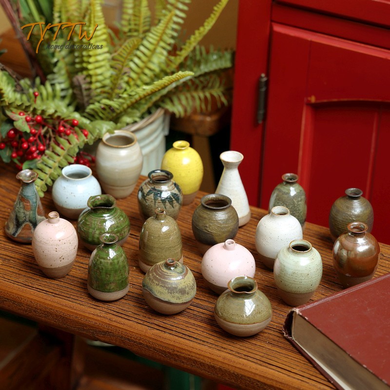 陶瓷禅意新中式茶几餐厅桌面粗陶小罐小花瓶花器家居饰品书房摆件
