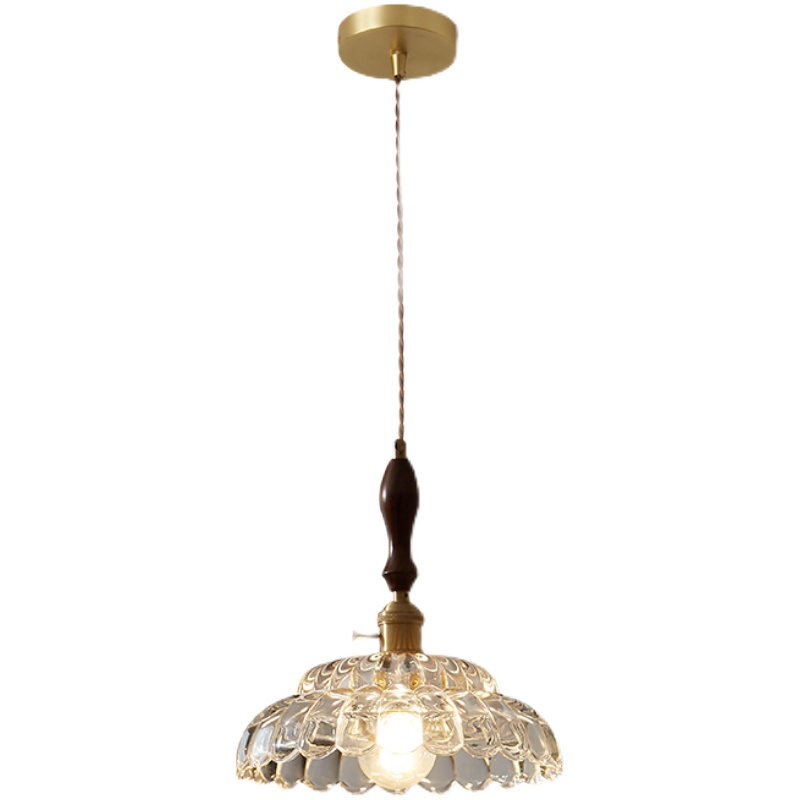 有木日式复古小吊灯餐厅卧室床头灯中古法式黑胡桃实木玻璃设计师