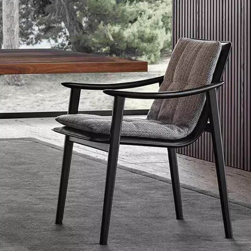 北欧餐椅实木靠背椅现代简约家用餐厅软包椅设计师单人真皮扶手椅