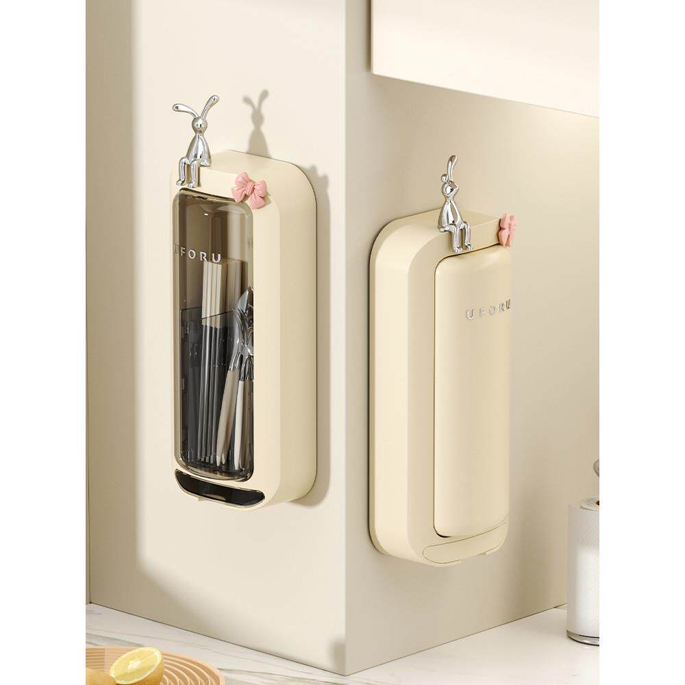 筷子收纳盒旋转筷子筒壁挂式家用厨房防尘带盖餐具勺子沥水置物架