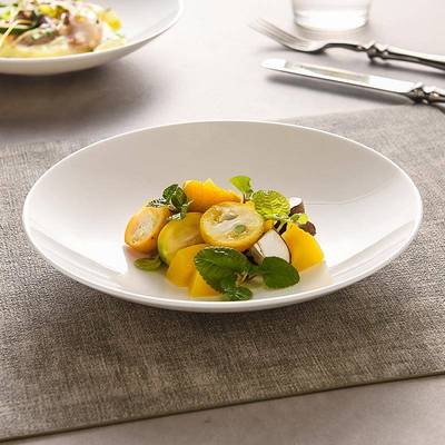 隆玫格陶瓷纯白盘子斗笠家用汤盘组合套装高颜值骨瓷敞口盘子餐具