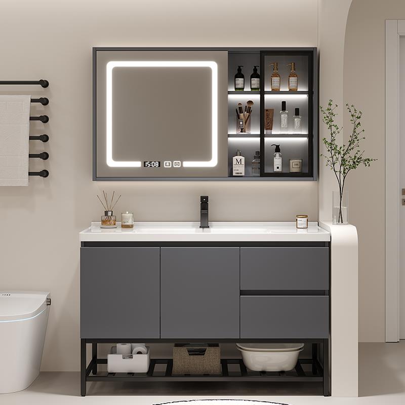 简约实木陶瓷盆一体盆浴室柜落地式洗手盆柜组合化妆室洗脸洗漱台