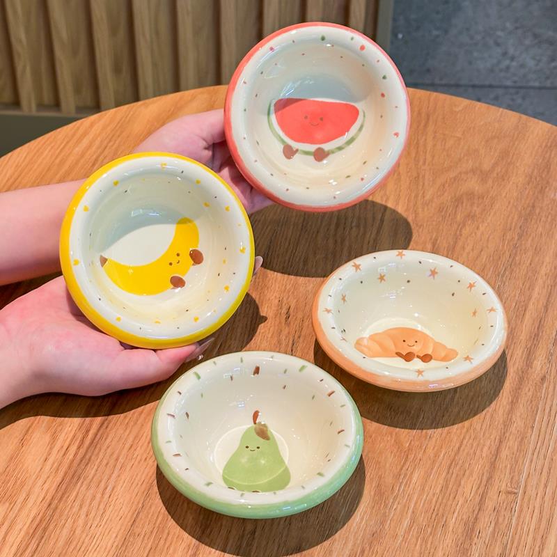 日式可爱水果4寸陶瓷蘸料碟手绘小菜碟子火锅酱油调味醋碟调料碟