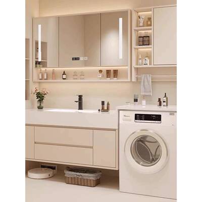 定制浴室柜洗衣机柜组合岩板一体陶瓷盆卫生间洗漱台洗脸池洗手盆