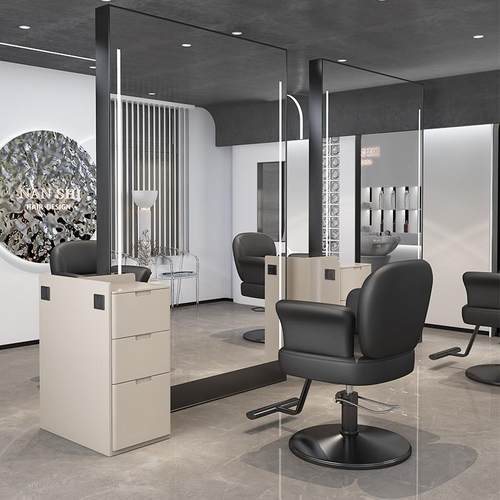 理发店镜台落地带柜子双面镜子网红不锈钢美发店发廊专用全身镜子