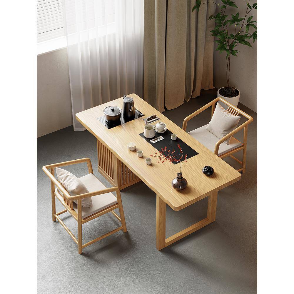新中式原木实木阳台喝茶桌椅组合简约设计师款禅意小户型家用茶台