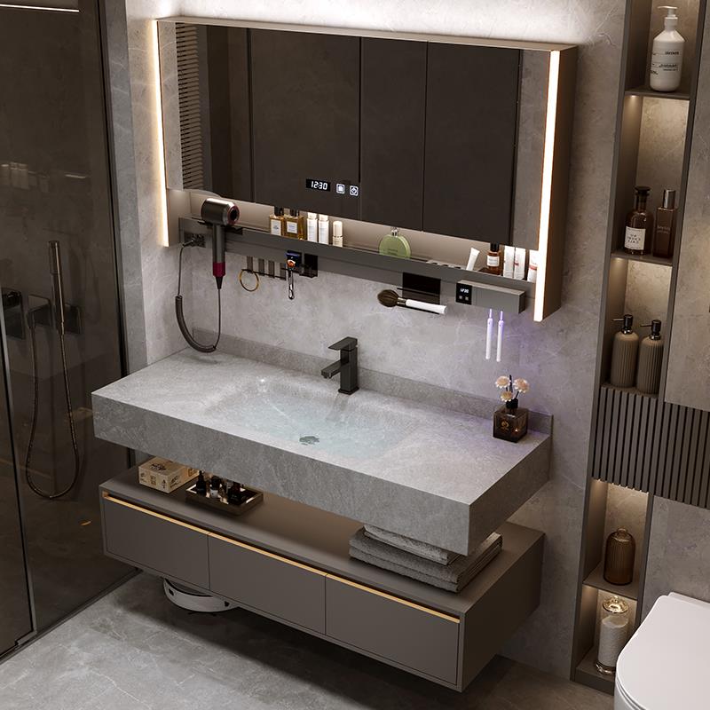 2025新款现代简约岩板热弯一体盆卫生间洗漱台洗脸池盆浴室柜组合
