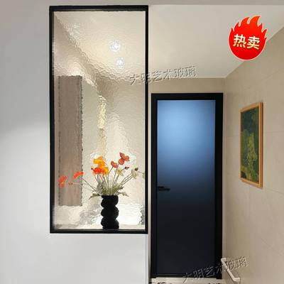 半墙卫生间超白油画水波纹钢化艺术玻璃隔断屏风厕所洗手台间干区