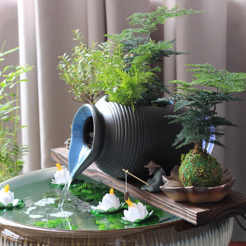 生态缸古法养鱼开口陶瓷罐流水摆件循环过滤配件庭院花园造景diy