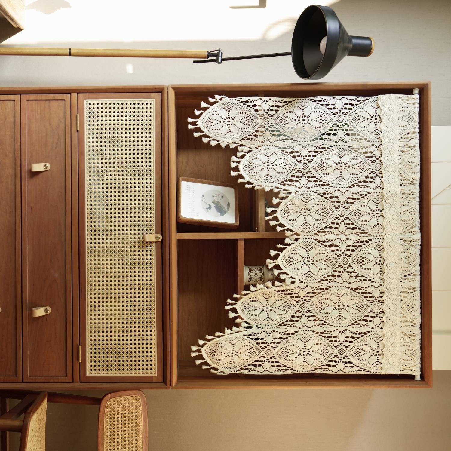 美式乡村钩针拱形帘半帘隔断窗风水帘角帘门帘免打孔穿杆帘小窗帘