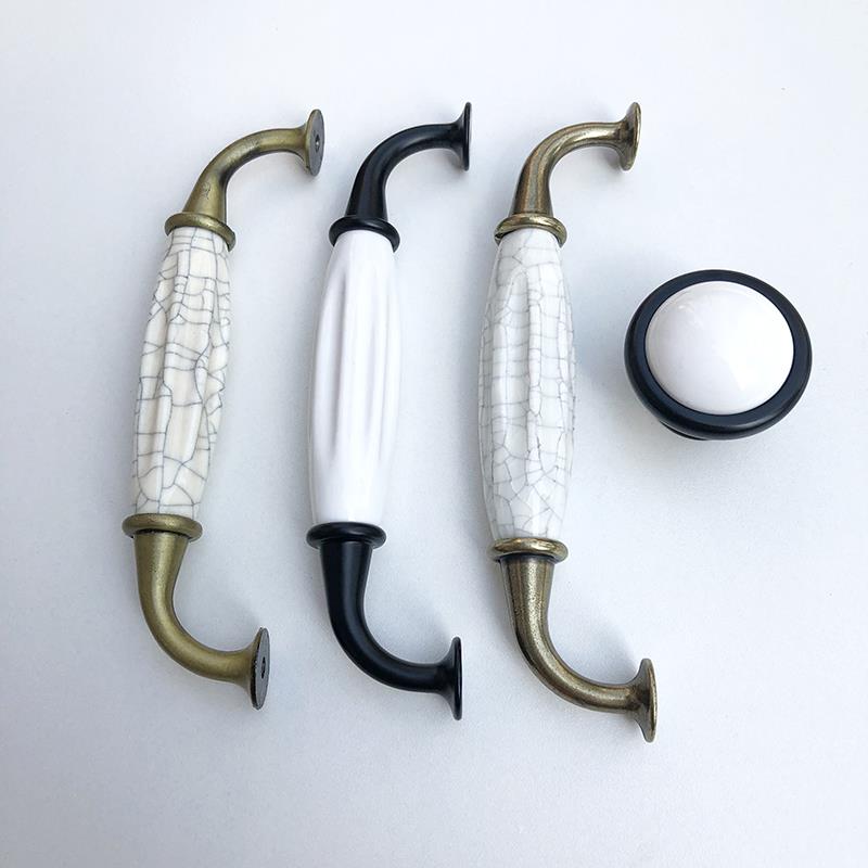 黑白拉手把手整体橱柜柜门抽屉欧式陶瓷柜子厨房手柄实木衣柜白色