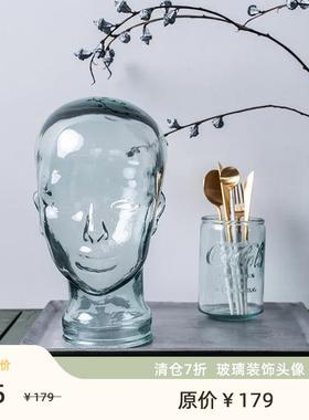 【特价清仓】西班牙手工玻璃透明人头像桌面摆件覆古装饰品耳机架