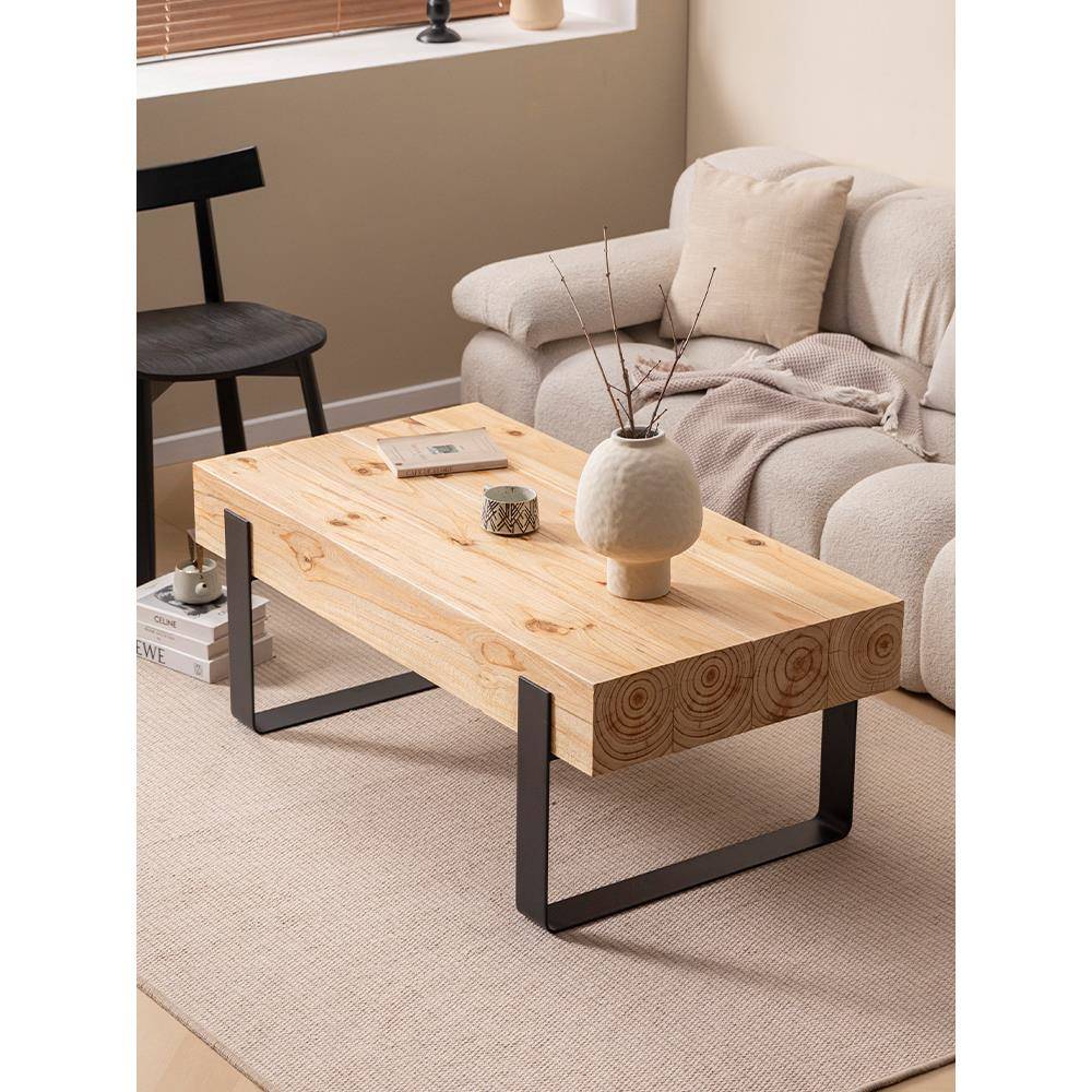 侘寂风实木茶几原木茶桌北欧中古风茶台家用客厅民宿木墩现代简约