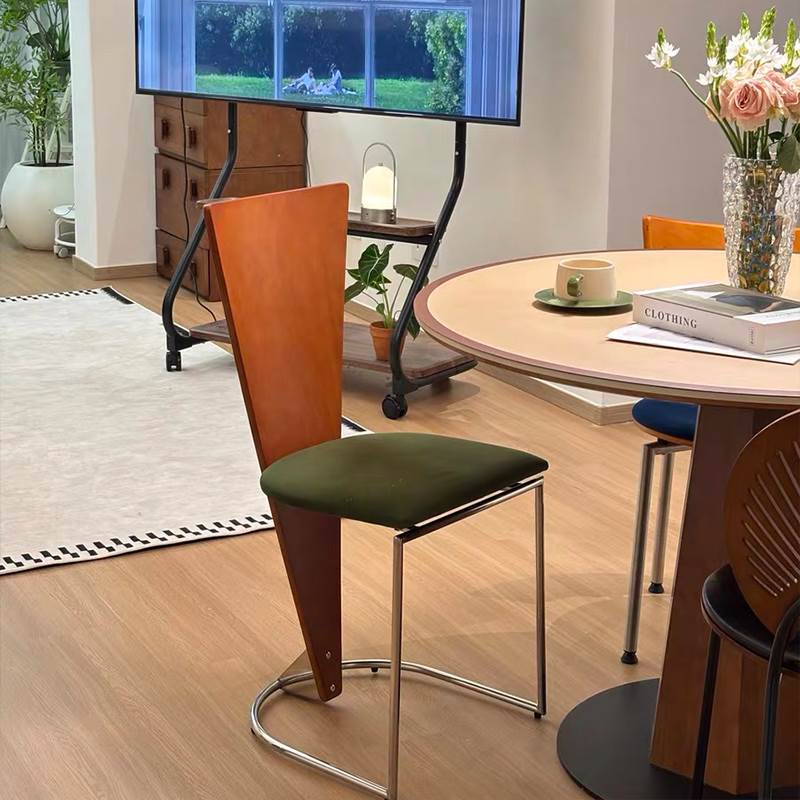 中古覆古实木餐椅家用高靠背餐桌椅咖啡厅创意金属覆古设计师椅子