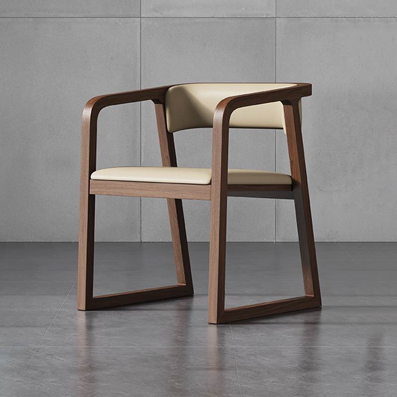 北欧实木茶桌椅会议椅子酒店饭厅泡茶椅现代简约胡桃木色靠背餐椅