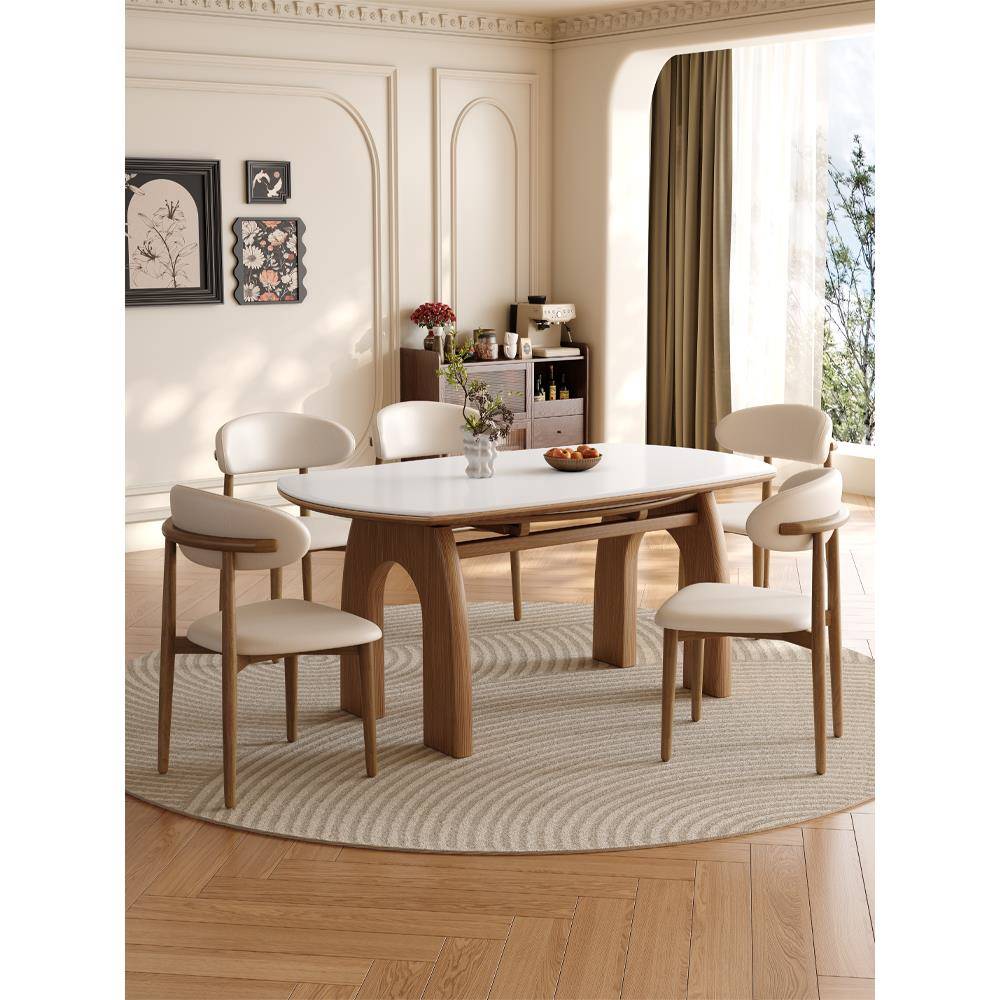 实木餐桌可变圆桌胡桃中古风伸缩餐桌小户型家用客厅凯旋门饭桌