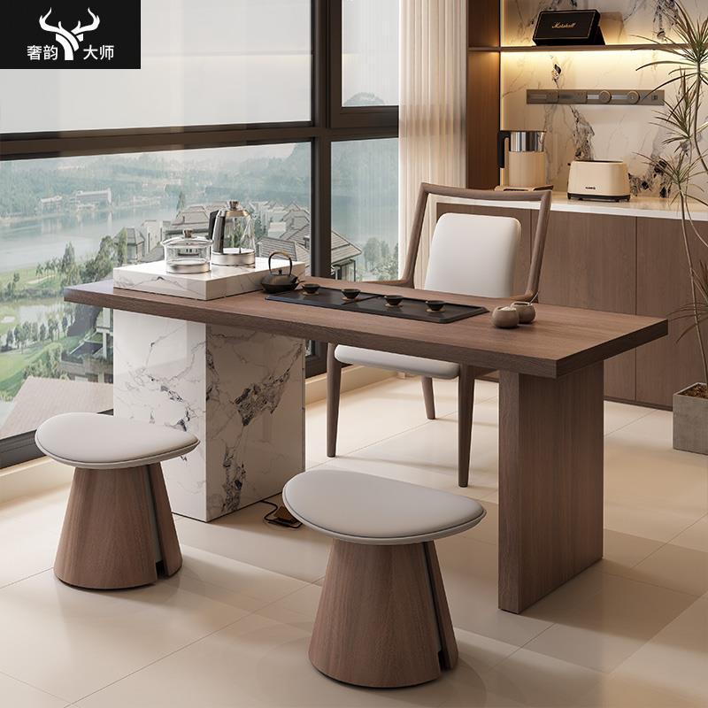 客厅茶桌家用小茶台现代简约岩板小型高级感中古风阳台茶桌椅组合