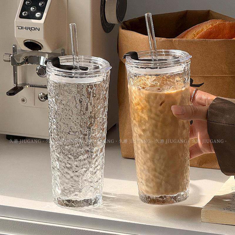 高颜值透明咖啡冰美式拿铁玻璃杯大容量带盖吸管杯子办公室水杯子