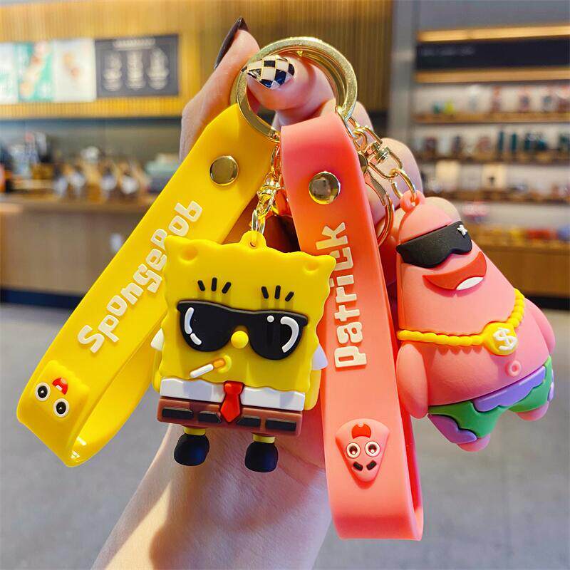 个性创意海绵宝宝钥匙扣公仔钥匙链汽车钥匙挂饰书包挂件生日礼物