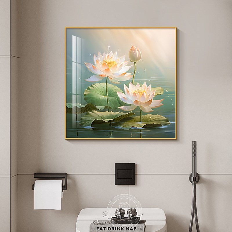 和气生财现代简约卫生间装饰画厕所荷花净秽挂画正方形高级感壁画图片