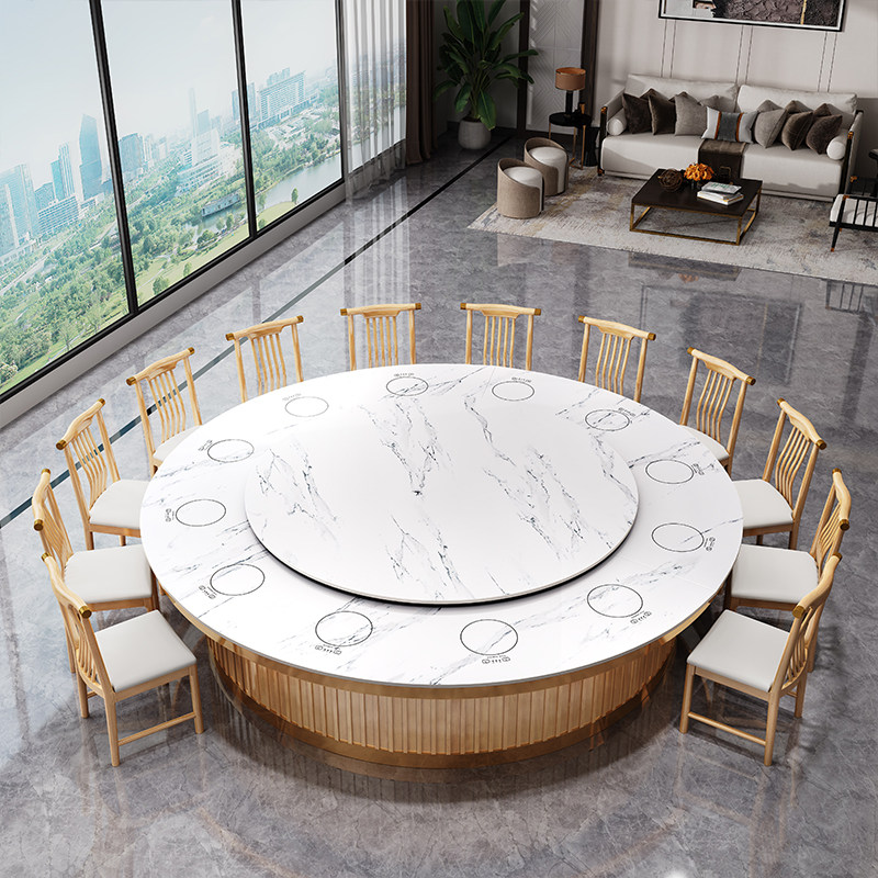 酒店岩板电动餐桌椅人新实木大圆桌饭店高端大理石吃饭桌子,住宅家具,岩板餐桌,淘宝优惠券,粉丝福利购,淘宝优惠卷