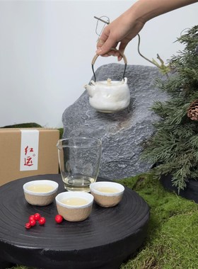侘寂风茶壶茶具装中式酒店民宿装饰泡茶陶瓷茶具一壶三杯茶盘