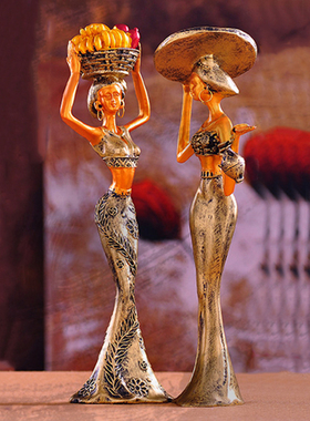 家居民族风工艺树脂创意礼品客厅人物装饰品傣族少女小号