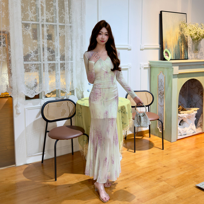 167法式碎花长袖连衣裙女装2026春季小众气质新款收腰显瘦长裙